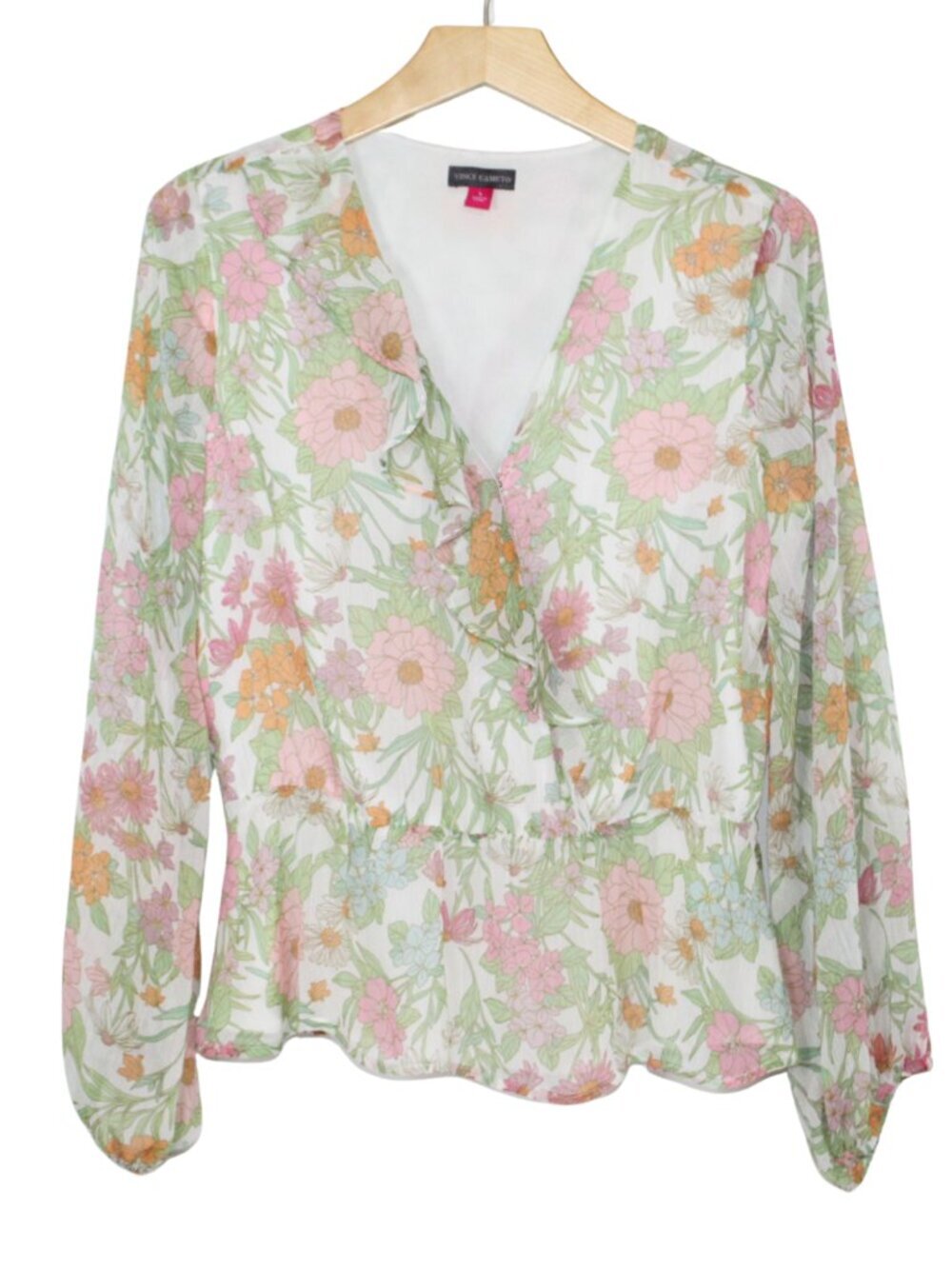 Vince Camuto pastel floral blouse flowy peasant fairy cottagecore summer